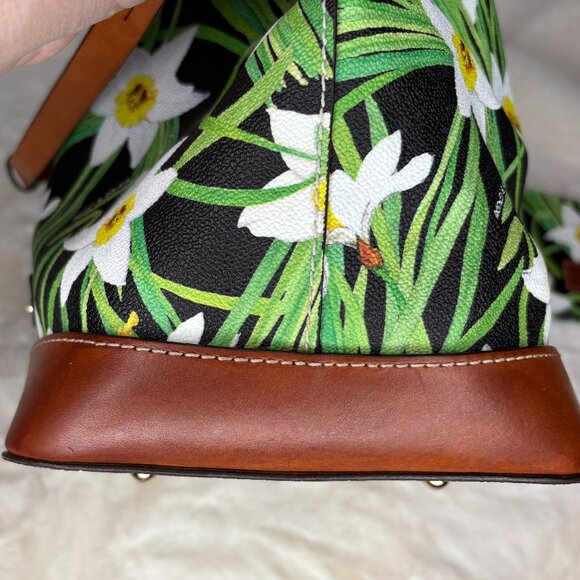 Dooney & Bourke Daffodils on Black Drawstring Bucket Bag With Matching Wristlet - Picture 8 of 16